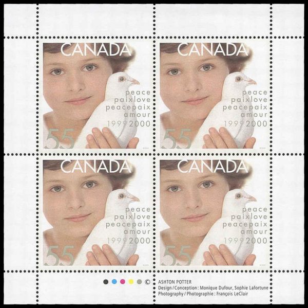 Canada Stamp #1813 - Child and dove of peace (1999) 55¢ PANE OF 4