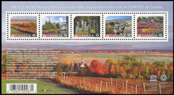 Canada Stamp #2889 - Unesco World Heritage Sites in Canada (2016) $4.25 Souvenir Sheet of 5