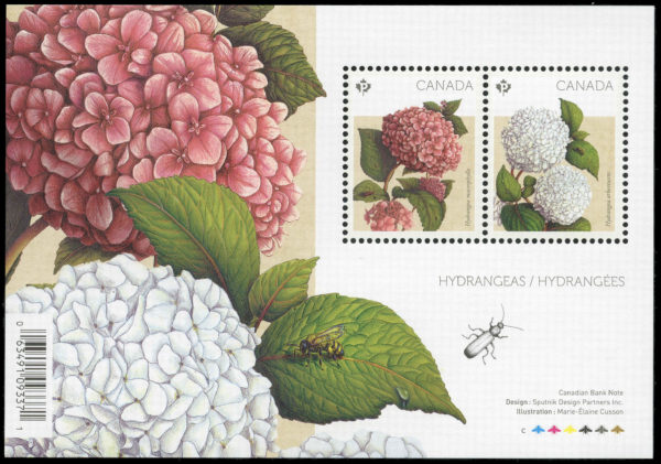 Canada Stamp #2896 - Hydrangeas (2016) $1.70 Souvenir Sheet of 2