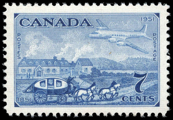 Canada Stamp #313 - Stagecoach and Plane (1951) 7¢