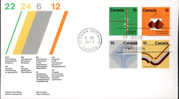 Canada OFDC#585a - Earth Sciences (1972) 4 x 15¢ Se-tenant block (582-585)