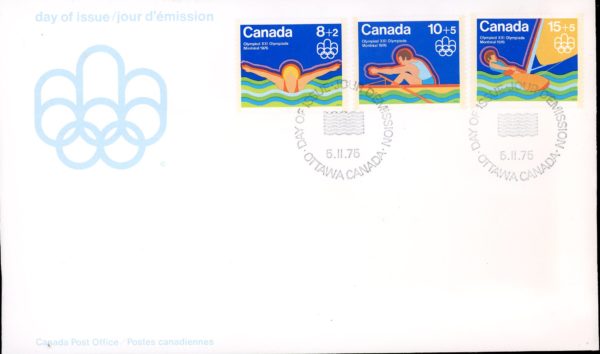 Canada OFDC- Semi-Postal #B4-6 - Water Sports (1975) 8¢+2¢, 10¢+5¢, 15¢+5¢ Set of 3 stamps