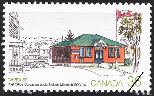 Canada Stamp #1123i - Nelson-Miramichi Post Office (1987) 36¢ (double tagging)