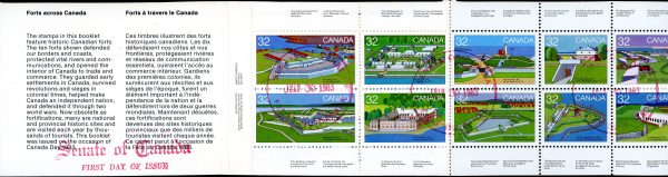 VERY RARE SENATE FDC - Canada Stamp #992a - Canadian Forts-1 (1983) 10 x 32¢ Booklet pane of 10