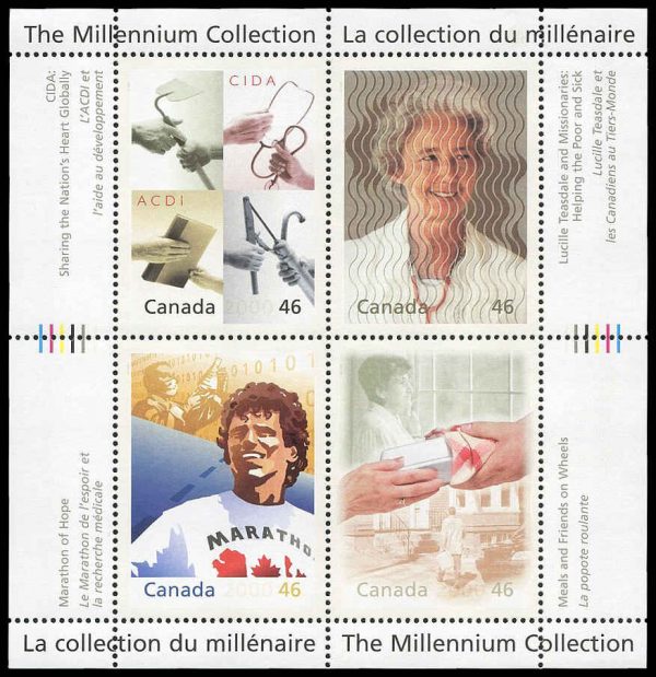 Canada Stamp #1824 - Hearts of Gold (2000) 4 x 46¢ Pane of 4