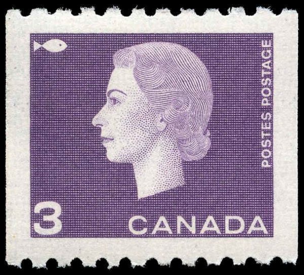 Canada Stamp #407 - Queen Elizabeth II (1963) 3¢ --F--