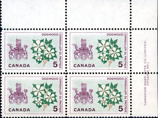 Canada Stamp PB#423 - British Columbia, Dogwood (1965) 5¢