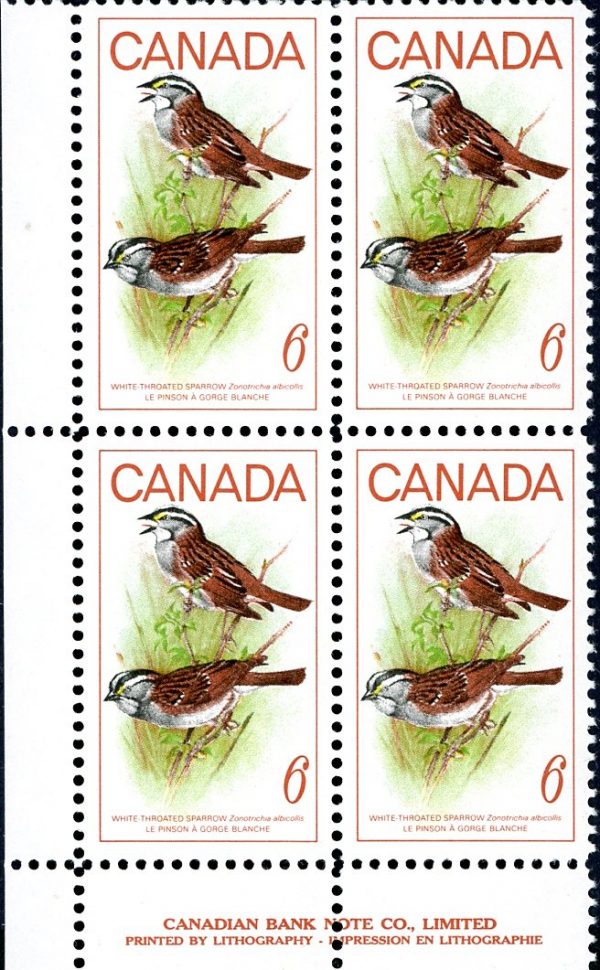 Canada Stamp PB#496i - White-Throated Sparrow (1969) 6¢ "flycatcher" variety