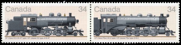 Canada Stamp #1072a - Canadian Locomotives (1906-1925)-3 (1985) 2 x 34¢ Se-tenant pair (1071, 1072)