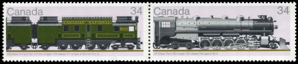 Canada Stamp #1119a - Canadian Locomotives (1925-1945)-4 (1986) 2 x 34¢ Se-tenant pair (1118, 1119)