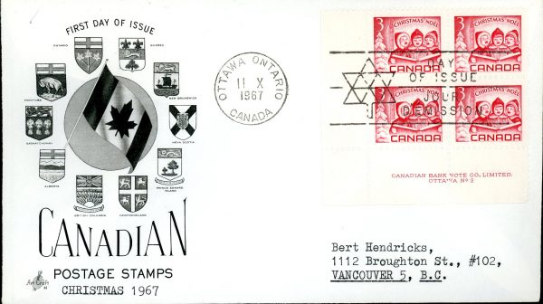 Canada FDC PB #476 - Children Carolling (1967) 3¢