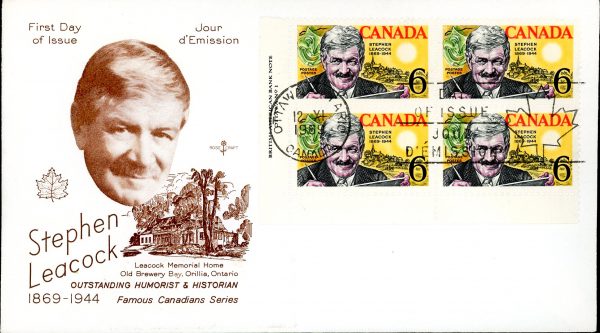 Canada FDC-PB#504 - Stephen Leacock and Mariposa (1969) 6¢ (ROSE CRAFT COVER)