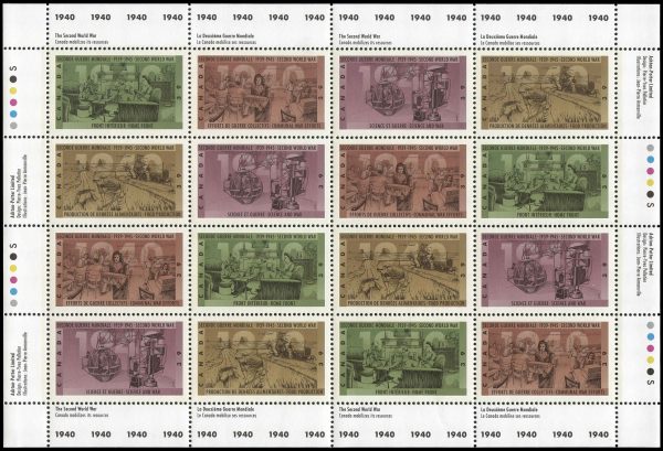 Canada Stamp SHEET#1301a - Second World War-1940 (1990) 4 x 39¢ Se-tenant block (1298-1301)