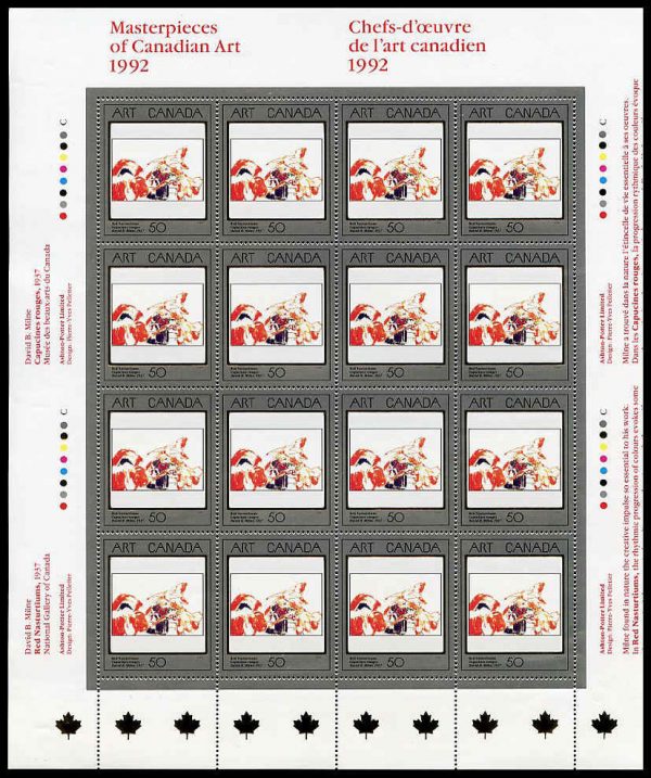 Canada Stamp SHEET#1419 - Red Nasturtiums (1992) 50¢ Untagged