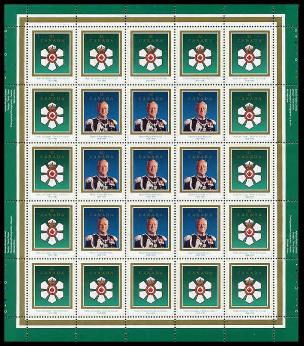 Canada Stamp SHEET#1447a - Order of Canada / Roland Michener (1992) 2 x 42¢ Se-tenant pair (1446, 1447)