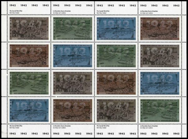 Canada Stamp SHEET#1451a - Second World War-1942 (1992) 4 x 42¢ Se-tenant block (1448-1451)