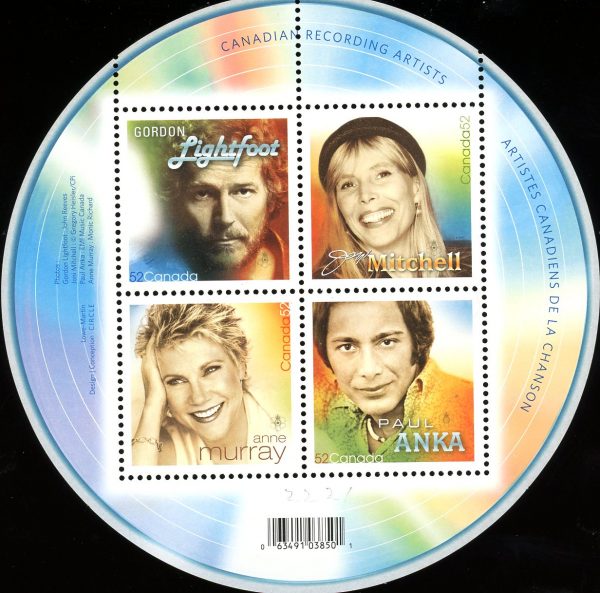 Canada Stamp #2221 - Canadian Recording Artists (2007) 4 x 52¢ Souvenir sheet of 4