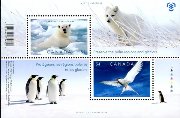 Canada Stamp #2327b - Preserving the Poles (2009) 2 x 54¢ Souvenir sheet of 2