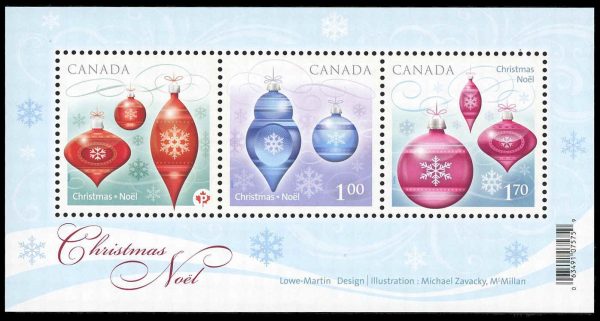 Canada Stamp #2411 - Christmas: Ornaments (2010) (P) + $1.00 + $1.70 Souvenir sheet of 3