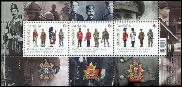 Canada Stamp #2577 - The Regiments (2012) $1.83 Souvenir sheet of 3 stamps