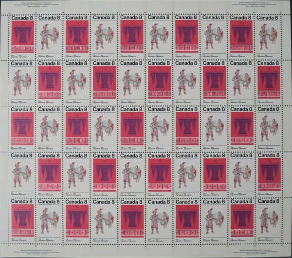 Canada Stamp SHEET#569a - Algonkian Indians (1973) 2 x 8¢ Se-tenant pair (568, 569) incl 569ii VARIETY