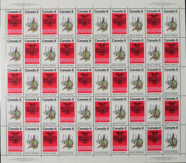 Canada Stamp SHEET#573a - Pacific Coast Indians (1974) 2 x 8¢ Se-tenant pair (572, 573)