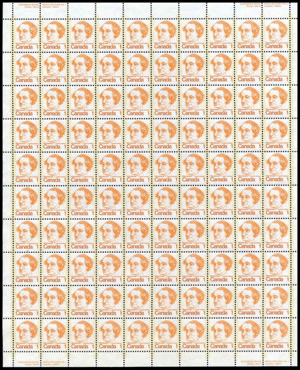 Canada Stamp SHEET#586 - Sir John A. MacDonald (1973) 1¢ Low fluorescence