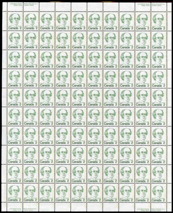 Canada Stamp SHEET#587 - Sir Wilfrid Laurier (1973) 2¢ Medium fluorescence/Low fluorescence