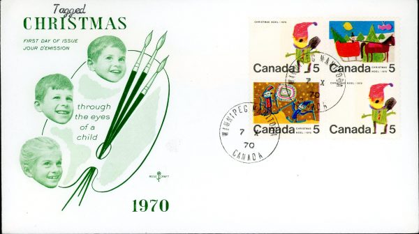 Canada FDC-BLOCK#2x519p+520p+522p - Christmas (1970) 5¢ WCB