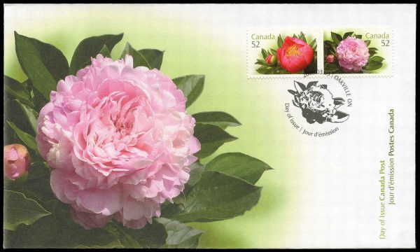 Canada FDC #2262a - Peonies (2008) 2 x 52¢ Se-tenant pair (2261, 2262)