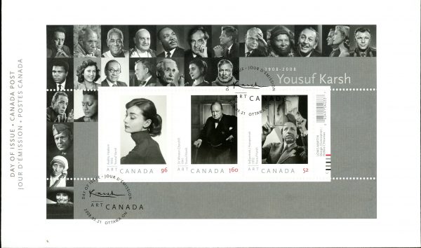 Canada FDC#2271 - Art Canada: Yousuf Karsh (2008) 1 x 52¢, 1 x 96¢, 1 x $1.60 Souvenir sheet of 3