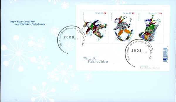 Canada FDC#2291 - Christmas (2008) 1 x (P), 1 x 96¢, 1 x $1.60 Souvenir sheet of 3