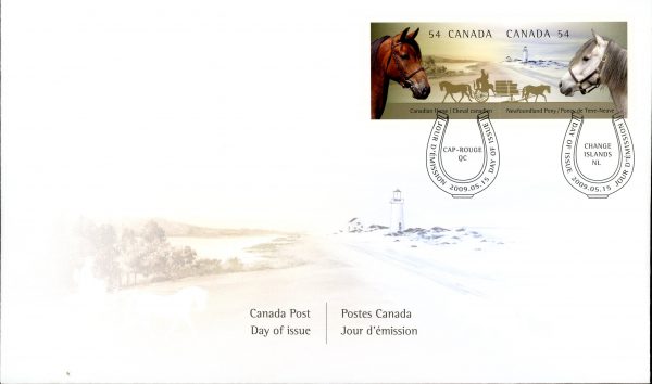 Canada FDC #2330I - Canadian Horses (2009) 2 x 54¢ Se-tenant pair (2329, 2330)