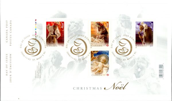 Canada FDC#2343 - Christmas: The Nativity Scene (2009) 2 x (P), 1 x 98¢, 1 x $1.65 Souvenir sheet of 4