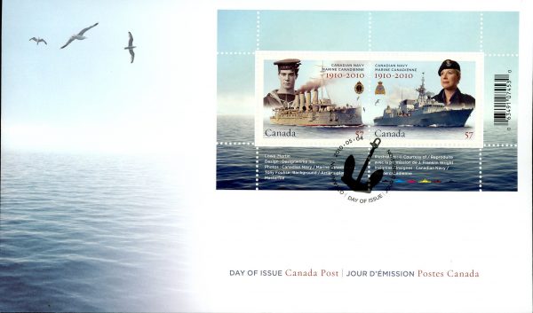 Canada FDC#2384 - Canadian Navy Centennial (2010) 2 x 57¢ Souvenir sheet of 2