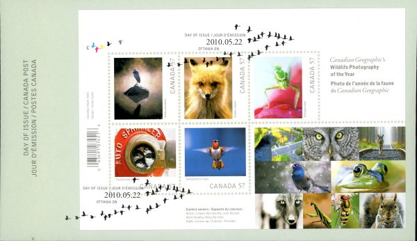 Canada FDC#2388 - Wildlife Photography (2010) 5 x 57¢ Souvenir sheet of 5