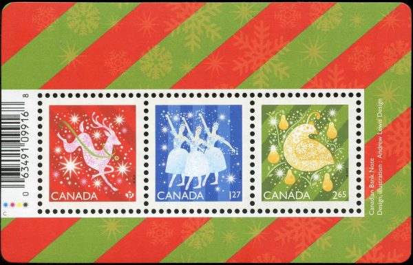 Canada Stamp #3199 - Christmas (Shiny and Bright) (2019) $4.82 Souvenir sheet of 3