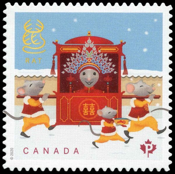 Canada Stamp #3231ii - Rat (2020) P (92¢) Peak at upper left, die cut to shape from Quarterly Pack