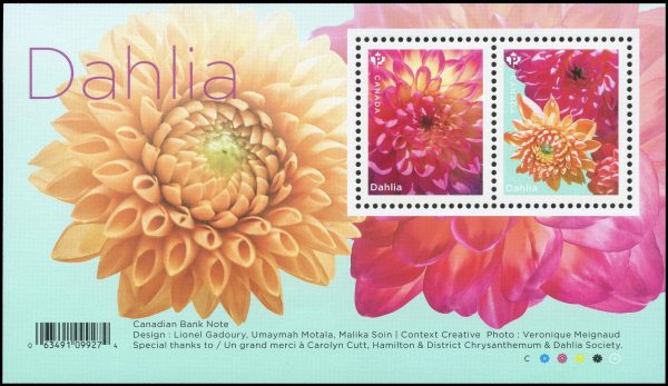 Canada Stamp #3234 - Dahlia (2020) $1.84 Souvenir sheet of 2