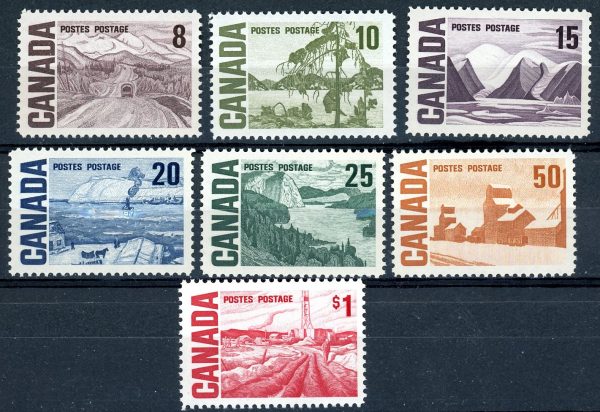 Canada Stamp #461-5B - Centennial Definitives-HighValues 1967-1973 (1967) 1 x 8¢, 1 x 10¢, 1 x 15¢, 1 x 20¢, 1 x 25¢, 1 x 50¢, 1 x 1$ Set of 7