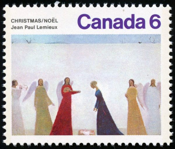 Canada Stamp #650ii - Nativity (1974) 6¢ Red tear on blue skirt (pos. 46)