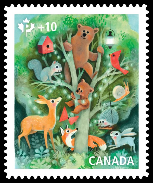 Canada Stamp #B30i - Tree and Wildlife (2020) P +10 (92¢), die cut to shape from Quarterly Pack