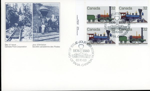 Canada FDC--PB#1000a - Canadian Locomotives (1836-1860)-1 (1983) 4 x 32¢ Se-tenant pair (999, 1000)