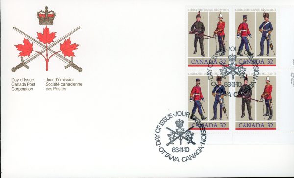 Canada FDC--PB#1008a - Army Regiments (1983) 4 x 32¢ Se-tenant pair (1007, 1008)