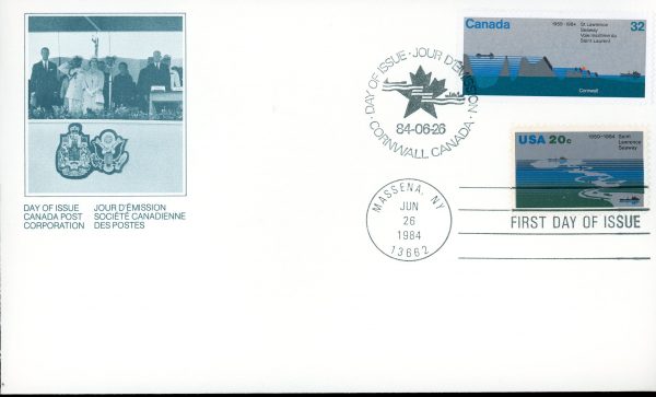 Canada FDC#1015 & USA#2091 - Seaway Locks (1984) 32¢ & US20¢