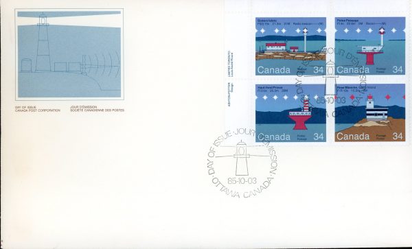 Canada FDC--PB#1066a - Canadian Lighthouses-2 (1985) 4 x 34¢ Se-tenant block (1063-1066)