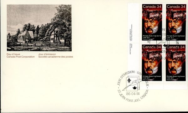 Canada FDC PB#1090 - Philippe Aubert de Gaspé (1986) 34¢