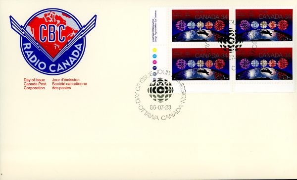 Canada FDC PB#1103 - CBC logo over 5 regions of Canada (1986) 34¢