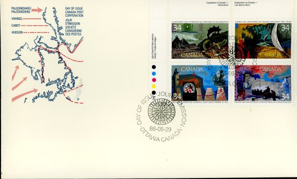 Canada FDC PB#1107a - Exploration of Canada-1 (1986) 4 x 34¢ Se-tenant block (1104-1107)