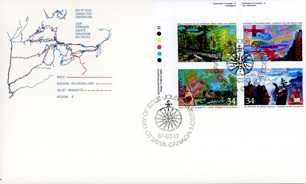 Canada FDC#1129a -PB- Exploration of Canada-2 (1987) 4 x 34¢ Se-tenant block (1126-1129)